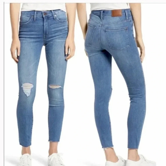 Madewell 9" Mid-Rise Skinny Jeans Blue Wash Denim Eco Edition Distressed Size 25 - Picture 8 of 8